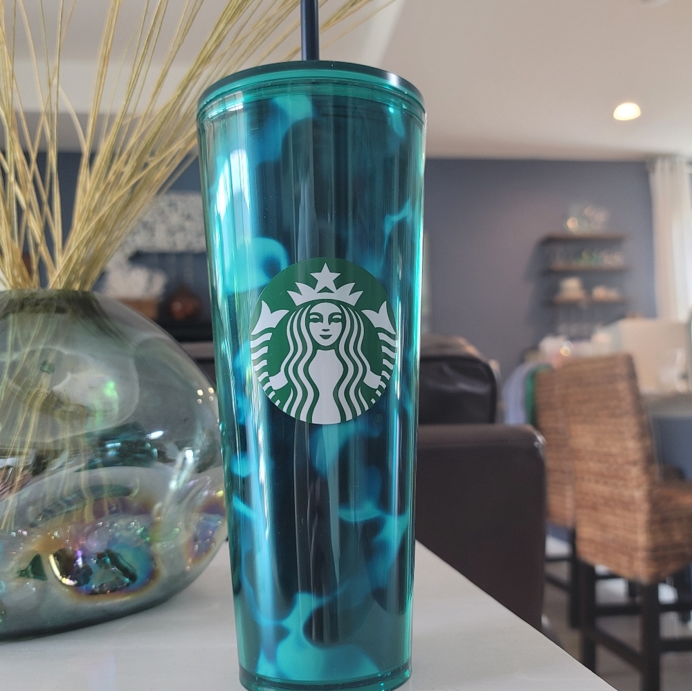 VENTI STARBUCKS GREEN & TEAL WATER WAVE TUMBLER